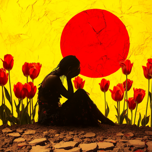 dreamer30235_an_yellow_and_red_scene_of_a_black_sad_woman_sit_5082d5c0-df33-44db-b0f1-8f46f21b0906_3